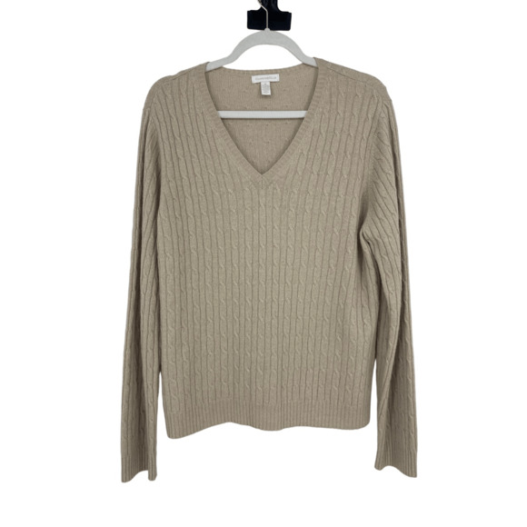 Charter Club Women’s V neck Knit Sweater Cashmere Angora Cable Knit Neutral - Picture 1 of 8